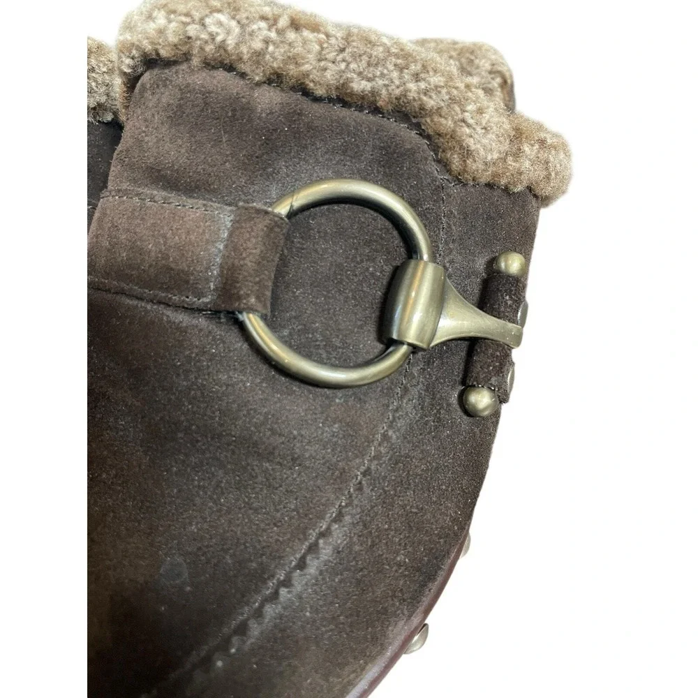 Stuart Weitzman Clogs Mule Brown Suede Sherpa Lined‎ Platform 9 Boho